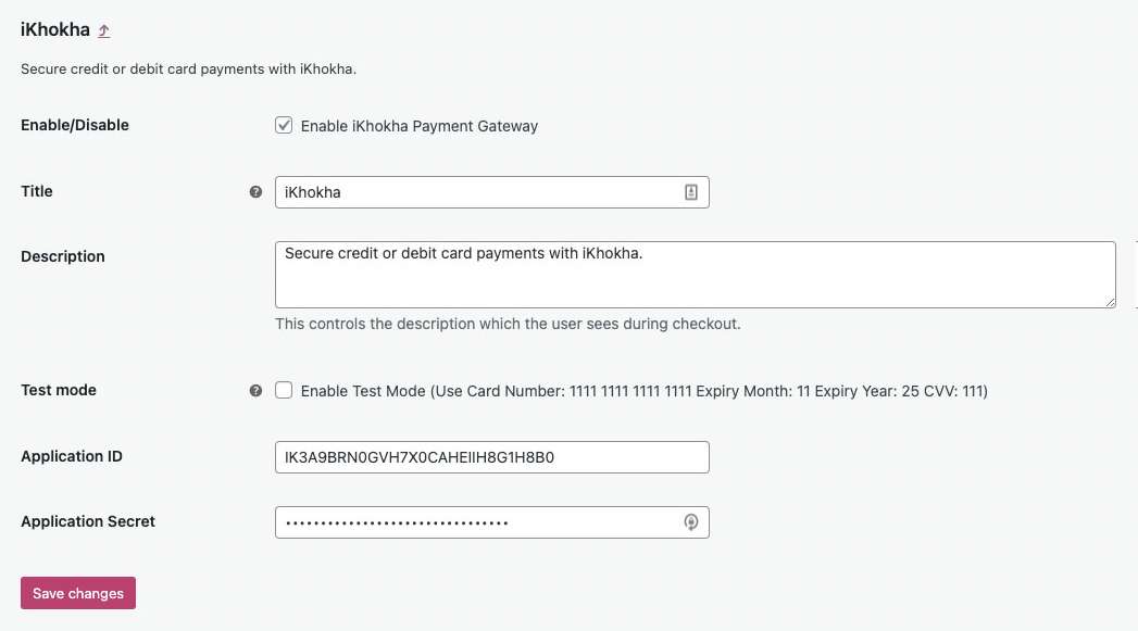 iKhokha WooCommerce Payment Gateway Plugin : Coded by Ethan Ellis - Settings Screenshot